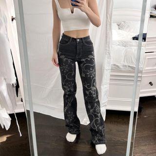 Graphic Print High Waist Straight Leg Pants
