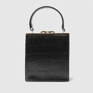 Kiss-lock Croc-grain Square Hand Bag