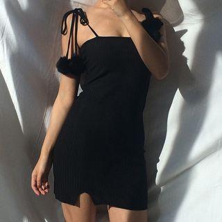 Strappy Pom Pom Mini Knit Dress