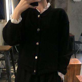 Lace Panel Cardigan Black - One Size