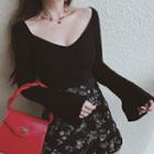 Flared-sleeve Knit Crop Top