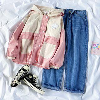 Hood Color Block Zip Jacket / Harem Jeans