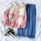 Hood Color Block Zip Jacket / Harem Jeans