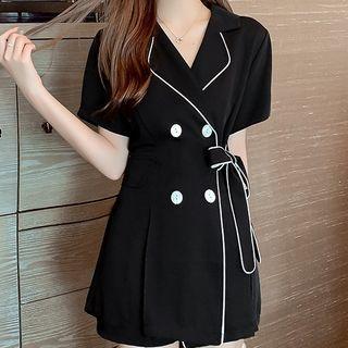 Contrast Trim Double-breasted Mini A-line Blazer Dress