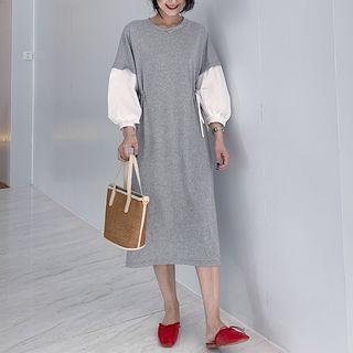 Balloon-sleeve Drawstring T-shirt Dress