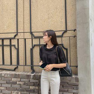 Frill-neck See-through Blouse Black - One Size