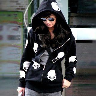 Skull Print Zipped Hoodie