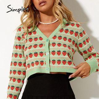 Strawberry Print Cropped Cardigan