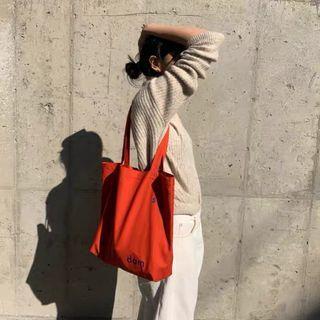 Lettering Canvas Shopper Bag Tangerine Red - One Size