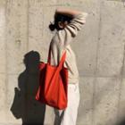 Lettering Canvas Shopper Bag Tangerine Red - One Size