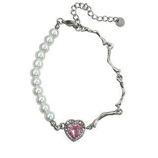 Heart Rhinestone Faux Pearl Alloy Necklace