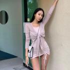Padded Shoulder Tie-front Cardigan