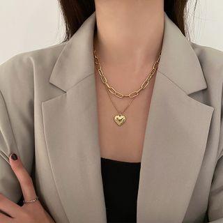 Heart Chain Layered Necklace Gold - One Size