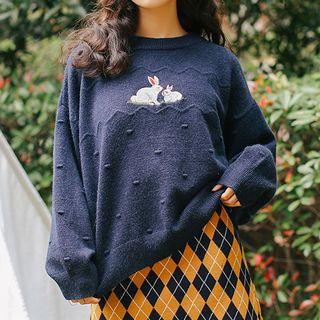 Embroidered Rabbit Long-sleeve Top