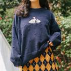 Embroidered Rabbit Long-sleeve Top