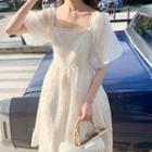 Puff Sleeve Square Neck Eyelet Lace A-line Dress