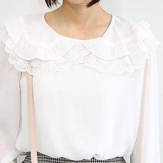 Lace-trim Collar Puff-sleeve Blouse