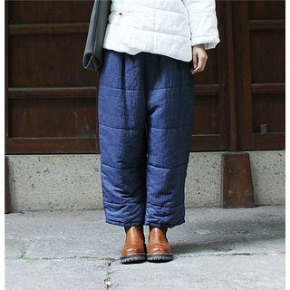 Padded Wide Leg Jeans Denim Blue - One Size