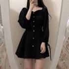 Puff Sleeve Square Neck Button-up A-line Dress