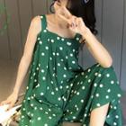 Dotted Spaghetti Strap Wide-leg Jumpsuit