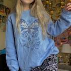 Long Sleeve Butterfly Print Loose-fit Top