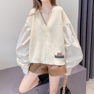 Long Sleeve V-neck Mock Two Piece Sweater