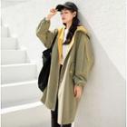 Lettering Hooded Long Button Jacket