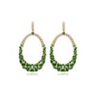 Fashion And Elegant Plated Gold Geometric Hollow Oval Green Cubic Zirconia Earrings Silver - One Size
