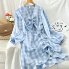 Long-sleeve Plaid Drawcord Dress