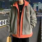 Mock Two Piece Long-sleeve Faux Fur Zipped Hooded Jacket