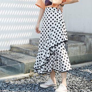 Polka Dot Asymmetric Midi Skirt
