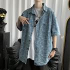 Elbow-sleeve Print Denim Shirt