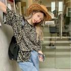 Short-sleeve Leopard Print T-shirt Leopard - Gray - One Size