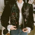 Floral Embroidered Open-front Jacket
