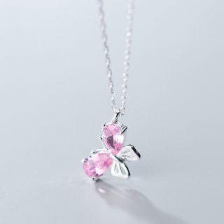 925 Sterling Silver Rhinestone Butterfly Pendant Necklace S925 Silver - Necklace - One Size