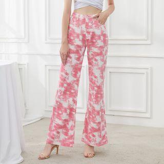 High-waist Tie-dyed Straight-fit Pants