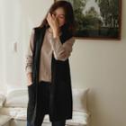 Hooded Open-front Long Sweater Vest