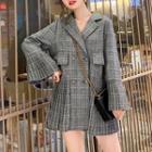 Plaid Pleated Button Coat