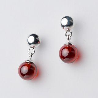 925 Sterling Silver Bead Dangle Earring 1 Pair - Red & Silver - One Size