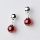925 Sterling Silver Bead Dangle Earring 1 Pair - Red & Silver - One Size