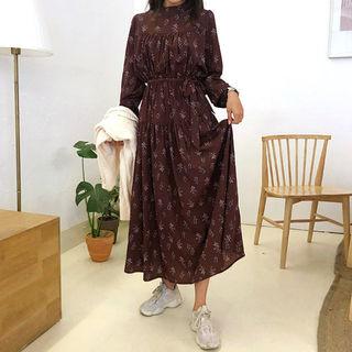 Frill-trim Floral Maxi Dress With Sash One Size