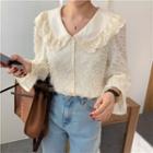 Flared-cuff Fringed Lace Blouse