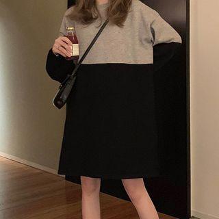 Color Block Long-sleeve Dress Gray & Black - One Size