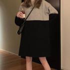 Color Block Long-sleeve Dress Gray & Black - One Size