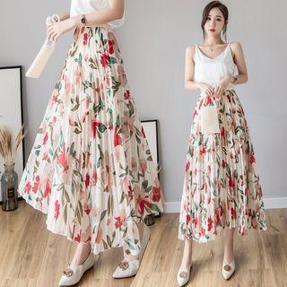 Asymmetric Floral Print Midi A-line Skirt