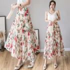 Asymmetric Floral Print Midi A-line Skirt