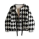 Argyle Fleece Open Front Cardigan