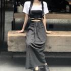 Short-sleeve Crop Top / Tie-waist Camisole Top / A-line Maxi Skirt / Set