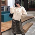 Floral Midi A-line Dress / Fleece Button-up Jacket