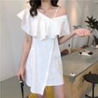 Short-sleeve Cold Shoulder Mini Dress White - One Size